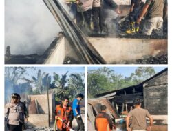 Polsek Raya Turun Olah TKP Kebakaran 7 Unit Rumah Semi Permanen di Lingkungan XI Mangadei