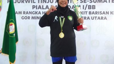 Nona Beby Cantika Sumbang Medali Emas, Pertina Sumut Juara Umum Kejurwil Piala Pangdam I/BB