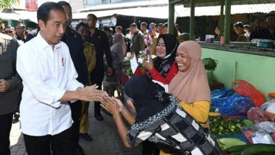 Presiden Jokowi Tinjau Harga Kebutuhan Pokok di Pasar Brahrang